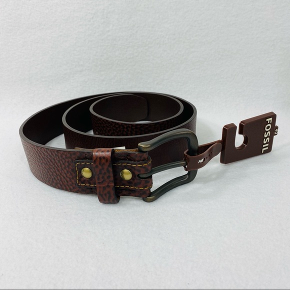 Fossil Pike Two Tone Brown Pebbled Leather Belt - Size 40 - NWT - Picture 6 of 10